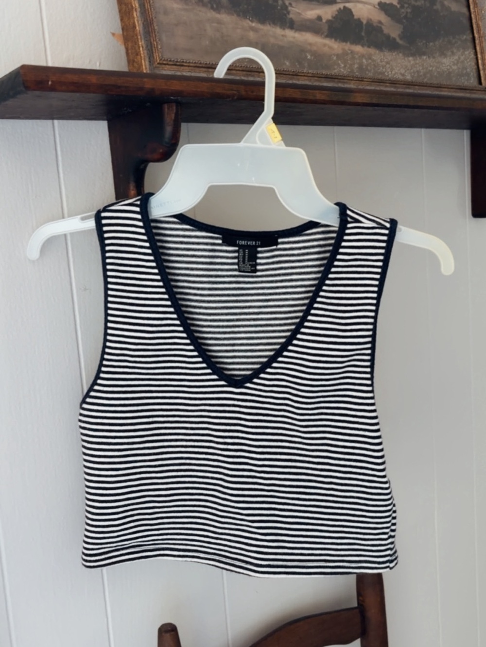Forever 21 Navy & White Striped V-Neck Crop Top